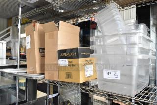 ALL ONE MONEY! Lot of Clear Poly Bins, AvaWeigh Thermal Label Printer and Metal Trays