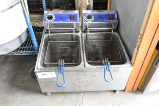 Globe PF32E Metal Commercial Countertop Electric Powered 2 Bay Fryer w/ 2 Metal Fry Baskets. 208-240 Volts. - Item #1190925