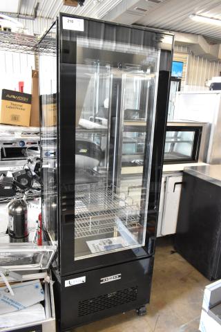 BRAND NEW SCRATCH AND DENT! Avantco 193GD4C15HCB Black 4-Sided Glass Refrigerated Display Case on Commercial Casters. 115 Volts, 1 Phase. Tested and Working!
