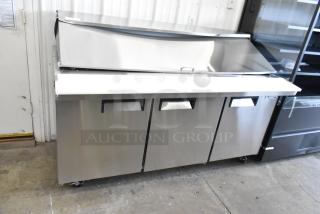 BRAND NEW SCRATCH AND DENT! 2024 Avantco 178APT71MHC Stainless Steel Commercial Sandwich Salad Prep Table Bain Marie Mega Top on Commercial Casters. 115 Volts, 1 Phase. Tested and Working!