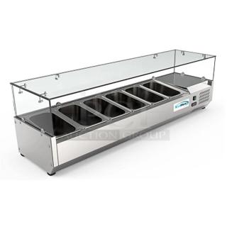 BRAND NEW SCRATCH AND DENT! 2024 Koolmore SCDC-6P-SG 59 in. Six Pan Refrigerated Countertop Condiment Prep Station - Item #1190949
