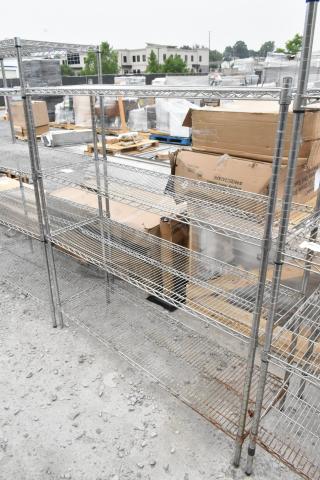 Chrome Finish 4 Tier Wire Shelving Unit. BUYER MUST DISMANTLE. PCI CANNOT DISMANTLE FOR SHIPPING. PLEASE CONSIDER FREIGHT CHARGES.