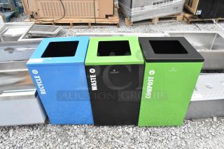 3 BRAND NEW SCRATCH AND DENT! Lancaster Table & Seating Items Including Recycling, Waste and Compost Bins. 3 Times Your Bid!