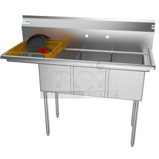 BRAND NEW SCRATCH AND DENT! KoolMore SC121610-12L3 3 Compartment Stainless Steel Nsf Commercial Kitchen Sink with Drainboard