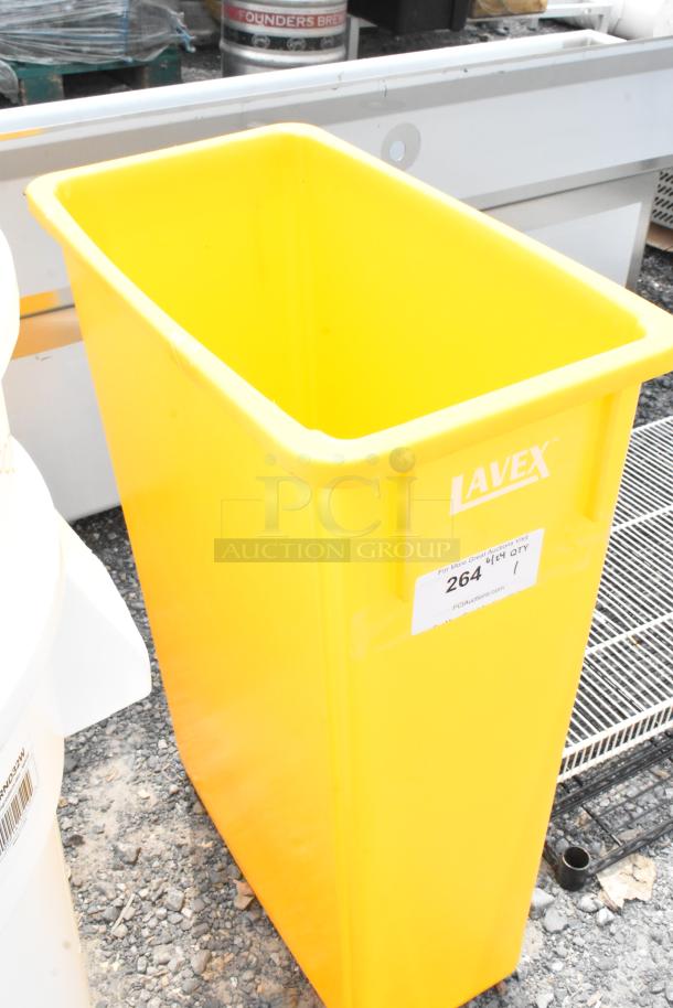 BRAND NEW SCRATCH AND DENT! Lavex Yellow Poly Slim Jim Trash Can. - Image 2 of 4