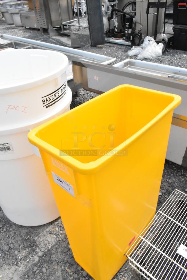 BRAND NEW SCRATCH AND DENT! Lavex Yellow Poly Slim Jim Trash Can. - Image 3 of 4