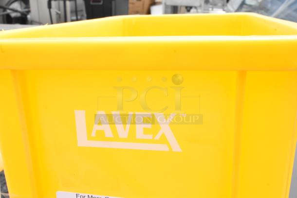BRAND NEW SCRATCH AND DENT! Lavex Yellow Poly Slim Jim Trash Can. - Image 4 of 4