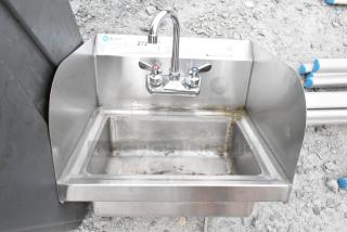 Klinger SPHS-1000 Stainless Steel Single Bay Wall Mount Sink w/ Faucet and Handles.
