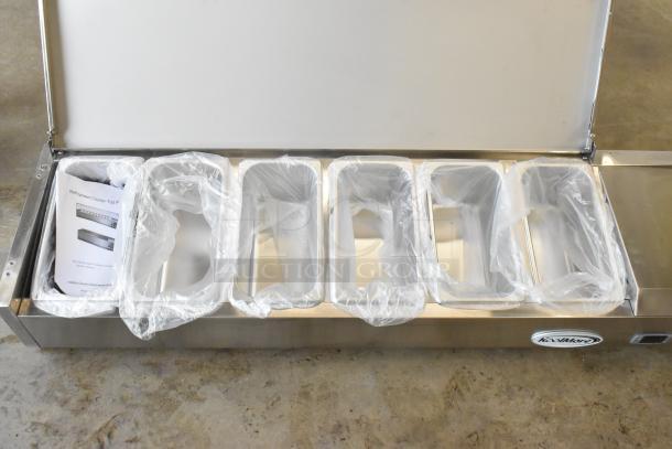 BRAND NEW SCRATCH AND DENT! 2024 Koolmore SCDC-6P-SG 59 in. Six Pan Refrigerated Countertop Condiment Prep Station. Tested and Working! - Image 8 of 12