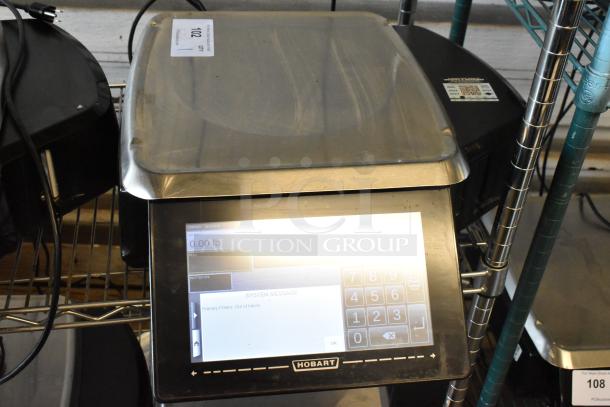 Hobart electronic scale with digital display, model unknown, shows "Primary Printer. Out of labels" message. Item tag 102.