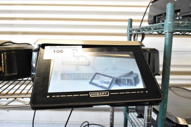 Hobart NT Series touchscreen display, model with metallic trim, minor wear. Auction tag 106 attached.