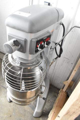 Hobart Legacy Metal Commercial Floor Style Planetary Dough Mixer w/ Stainless Steel Mixing Bowl, Bowl Guard, Whisk and Dough Hook Attachment.