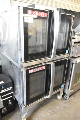 2 2016 Blodgett HV-100G HydroVection Stainless Steel Commercial Natural Gas Powered Full Size Convection Oven w/ View Through Doors, and Thermostatic Controls on Commercial Casters. 2 Times Your Bid!