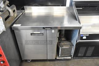 Delfield Stainless Steel Commercial Single Door Work Top Cooler on Commercial Casters. 115 Volts, 1 Phase.