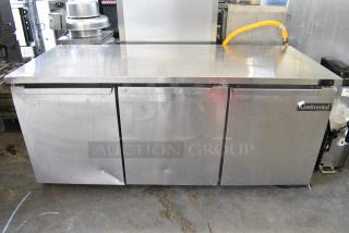 2018 Continental SW72 Stainless Steel Commercial 3 Door Undercounter Cooler on Commercial Casters. 115 Volts, 1 Phase.