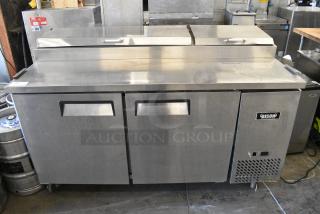 2017 Bison BPT-67 Stainless Steel Commercial Pizza Prep Table on Commercial Casters. 115 Volts, 1 Phase. Cannot Test Due To Cut Power Cord - Item #1186428