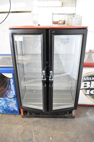 Beverage Air MM14GE Metal Commercial 2 Door Reach In Cooler Merchandiser w/ Poly Coated Racks. 115 Volts, 1 Phase.