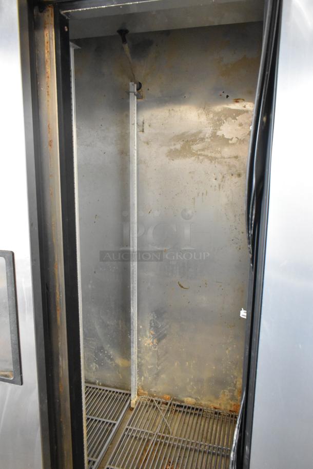 2017 True T-35 Stainless Steel Commercial 2 Door Reach In Cooler w/ Poly Coated Racks on Commercial Casters. 115 Volts, 1 Phase. Cannot Test Due To Cut Power Cord - Image 6 of 8