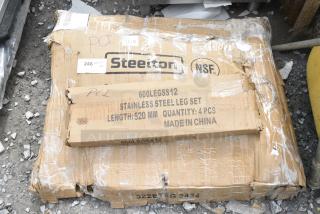 2 BRAND NEW SCRATCH AND DENT! Items Including 522ETSG2424 Steelton 24" x 24" 18 Gauge 430 Stainless Steel Work Table with Undershelf and 600LEGSS12 Regency 20 1/2" Stainless Steel Leg. 2 Times Your Bid!