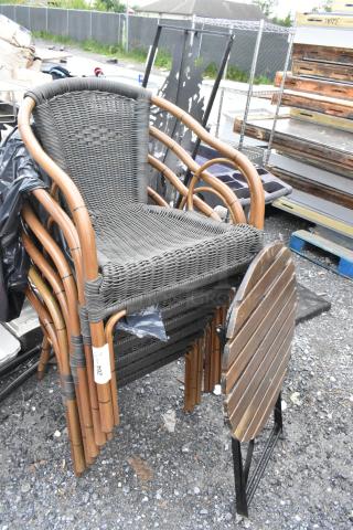 7 Various BRAND NEW SCRATCH AND DENT! Items Including Folding Round Table, 6 Wicker Style Outdoor Chairs. 7 Times Your BId!