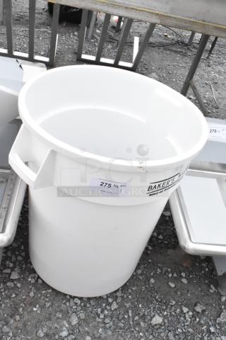 BRAND NEW SCRATCH AND DENT! Bakers Mark 176IBRND32W White Poly 32 Gallon Round Ingredient Bin w/ 274TCDOLLY Lavex Commercial Round Trash Can Dolly
