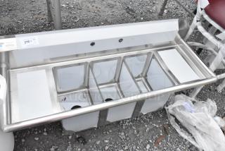 BRAND NEW SCRATCH AND DENT! Steelton 522CS31014LR Stainless Steel Commercial 3 Bay Sink w/ Dual Drain Boards. No Legs.
