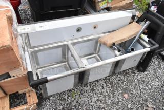 BRAND NEW SCRATCH AND DENT! Regency 600S31515 54" 16-Gauge Stainless Steel Three Compartment Commercial Sink with Galvanized Steel Legs and without Drainboards - 15" x 15" x 12" Bowls