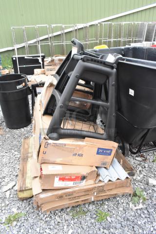 9 BRAND NEW SCRATCH AND DENT! Items Including 274MOPBCKTRD Lavex 35 Qt. Red Mop Bucket & Side Press Wringer Combo, 465C2448KE5 Steelton 24" x 48" NSF Chrome 5-Shelf Kit with 72" Posts, 3M Red Buffer Pads, 2 460EG3060 Regency 30" x 60" Green Epoxy Wire Shelf, High Chair. 9 Times Your Bid!