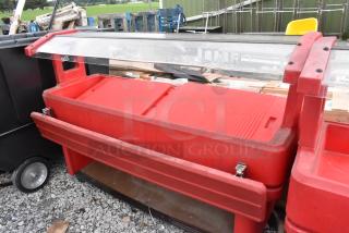 Red Poly Buffet Station w/ Poly Sneeze Guard on Commercial Casters.