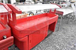 Red Poly Buffet Station w/ Poly Sneeze Guard on Commercial Casters.