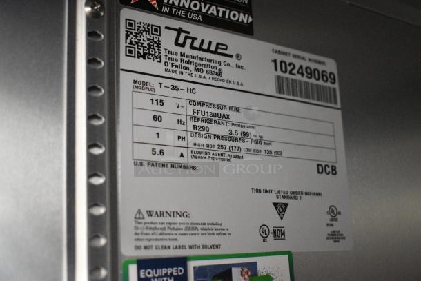 2021 True T-35-HC Stainless Steel Commercial 2 Door Reach In Cooler w/ Poly Coated Racks. 115 Volts, 1 Phase. Tested and Working! - Image 6 of 6
