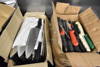 125 Stainless Steel Knives Including Chef Knife. One Box of Chef Knives Is BRAND NEW! and 2 Boxes are SHARPENED. 125 Times Your Bid!