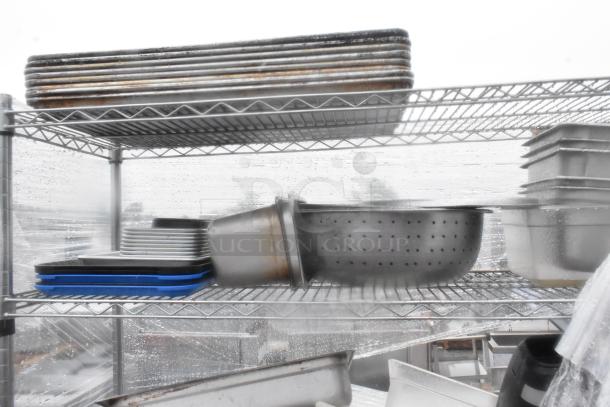 Chrome Finish 4 Tier Wire Shelving Unit w/ Contents Including Metal Baking Pans and Stainless Steel Drop In Bins. Buyer Must Pick Up - We Will Not Ship This Item - Image 14 of 20