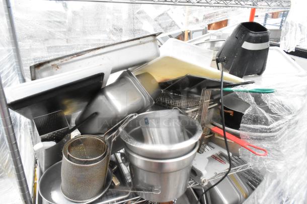 Chrome Finish 4 Tier Wire Shelving Unit w/ Contents Including Metal Baking Pans and Stainless Steel Drop In Bins. Buyer Must Pick Up - We Will Not Ship This Item - Image 15 of 20