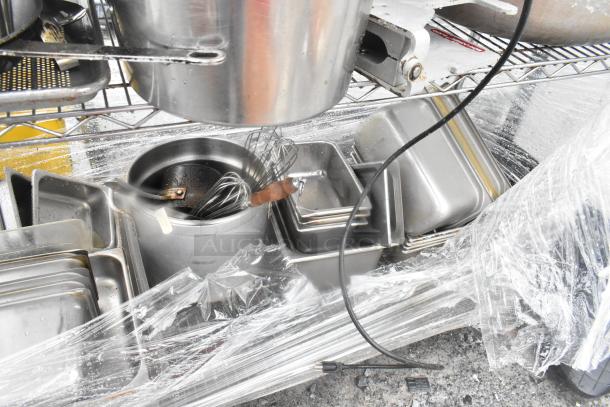 Chrome Finish 4 Tier Wire Shelving Unit w/ Contents Including Metal Baking Pans and Stainless Steel Drop In Bins. Buyer Must Pick Up - We Will Not Ship This Item - Image 20 of 20