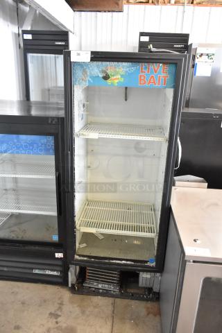True GDM-12 Metal Commercial Single Door Reach In Cooler Merchandiser w/ Poly Coated Racks. See Pictures For Broken Glass. 115 Volts, 1 Phase.
