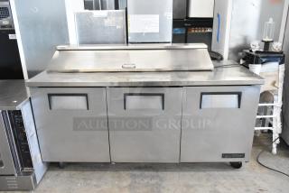 True TSSU-72-16 Stainless Steel Commercial Sandwich Salad Prep Table Bain Marie Mega Top on Commercial Casters. 115 Volts, 1 Phase.