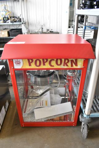 BRAND NEW SCRATCH AND DENT! Carnival King 382PM30R Royalty Series 8 oz. Red Commercial Popcorn Machine / Popper . 110 Volts, 1 Phase.
