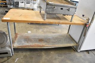 Eagle Butcher Block Wooden Table w/ Metal Under Shelf.