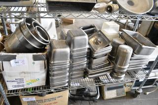 ALL ONE MONEY! Tier Lot of Various Items Including Stainless Steel Drop In Bins.