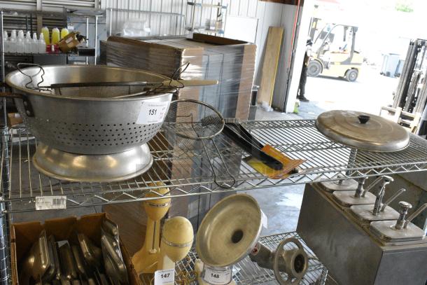 ALL ONE MONEY! Tier Lot of Various Items Including Metal Colander, Strainers and Skimmer - Image 1 of 4