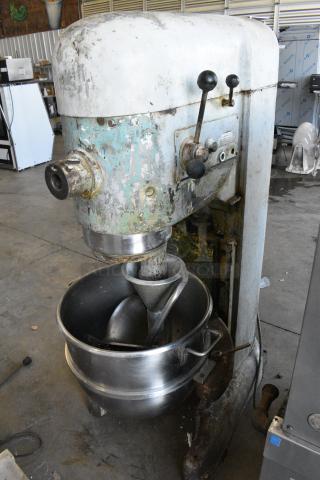 Hobart M-802 Metal Commercial Floor Style 80 Quart Planetary Dough Mixer w/ Mixing Bowl, Dough Hook and Pelican Head. 440 Volts, 3 Phase. - Item #1187841