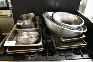 ALL ONE MONEY! Lot of Metal Bowls, Metal Baking Pans and Stainless Steel Drop In Bins