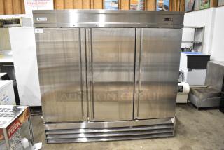 BRAND NEW SCRATCH AND DENT! 2024 Avantco 178SS3FHC Stainless Steel Commercial 3 Door Reach in Freezer. 115 Volts, 1 Phase.