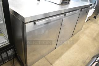 2017 Continental SW72 Stainless Steel Commercial 3 Door Undercounter Cooler on Commercial Casters. 115 Volts, 1 Phase.