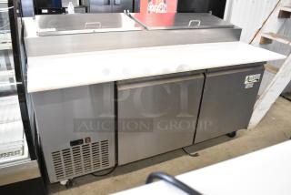 Avantco 178PICL2 Stainless Steel Commercial Pizza Prep Table w/ Oversized Cutting Board on Commercial Casters. 115 Volts, 1 Phase. - Item #1187877