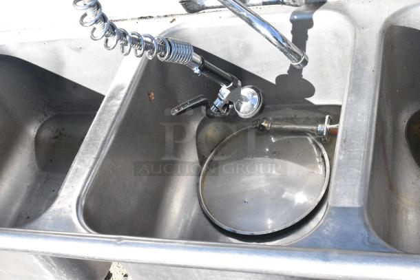 Stainless Steel 3 Bay Sink w/ Faucet and Spray Nozzle Attachment. No Legs. - Image 4 of 8