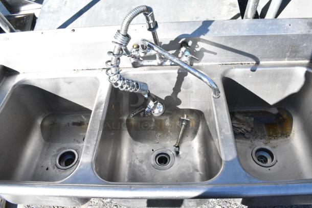 Stainless Steel 3 Bay Sink w/ Faucet and Spray Nozzle Attachment. No Legs. - Image 5 of 8