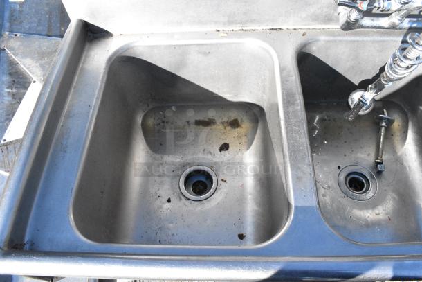 Stainless Steel 3 Bay Sink w/ Faucet and Spray Nozzle Attachment. No Legs. - Image 6 of 8