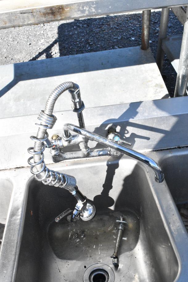 Stainless Steel 3 Bay Sink w/ Faucet and Spray Nozzle Attachment. No Legs. - Image 8 of 8